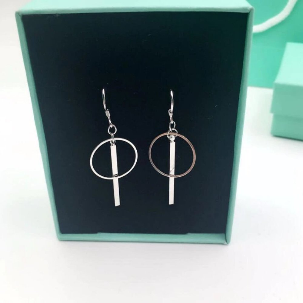 NEW 925 Sterling Silver Bar Circle Earrings - Picture 5 of 6